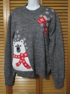 One World NEW sweater holiday gray silver sparkle soft & stretchy size M/L